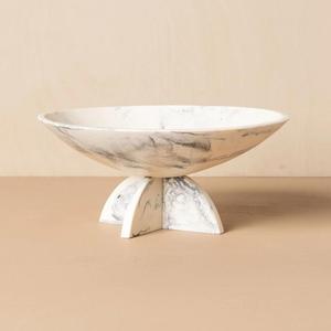 Bol décoratif en résine sur pied, vaisselle en résine alimentaire, bol à fruits en résine pour la maison et l'hôtel, bol à salade en résine texture marbre, piédestal en résine - Product Image 1