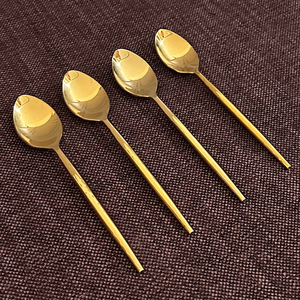 Cuillère à dessert en laiton écologique de haute qualité pour cadeaux, 4 pièces, manche court, cuillère à gâteau en laiton - Product Image 1