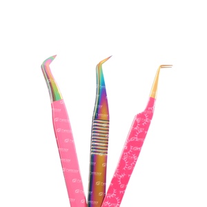 Pince à cils en acier inoxydable rose de haute précision 45 pince à épiler à pointe de fibre de volume de 90 degrés avec emballage en boîte - Product Image 3