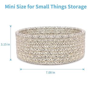 Cute Mini Cotton Rope Woven <b>Basket</b> Round Decorative Storage <b>Hamper</b> for Nursery Kids Room Toys Socks <b>Gift</b> Use - Product Image 2