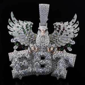 Colgante de águila de moissanita personalizado con letras EBT, dije de pájaro con incrustaciones de plata de ley pura, joyería elegante estilo hip hop - Product Image 1