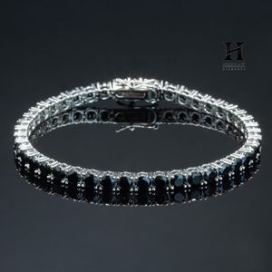 Bracelet de tennis de luxe pour homme en pierre noire, bracelet en diamant simulé taillé rond doré pour homme - Product Image 1