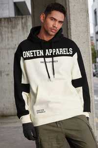 ONETEN APPARELS <b>Men's</b> Solid Color Blocking Knitted Anti-Wrinkle <b>Hoodie</b> Pullover Cotton French Terry Sweatshirt Winter Style - Product Image 4