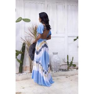 Vestido Maxi de Algodón con Cuello en V y Tie-Dye para Mujer, Elegante y de Calidad Premium, Combinación Perfecta - Product Image 3