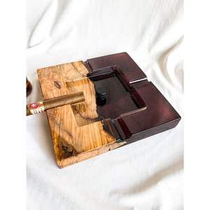 Modern American Style Customized Shape Wooden Desktop <b>Ashtray</b> with Cigar Rest Handmade Elm Elegant Design <b>for</b> Home Decor - Product Image 1