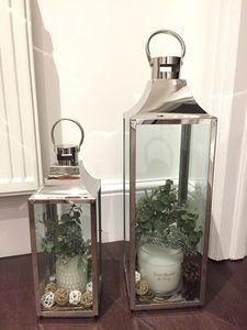 Polished Stainless Steel <b>Lanterns</b> <b>Set</b> Of 3 (Sloped Top) - Product Image 6