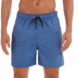 Shorts de bain pour hommes personnalisables, respirants, bleus, à cordon de serrage, taille mi-haute, séchage rapide, décontractés, tissés, 100 % coton - Product Image 1