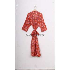 Bata Kimono Casual 100% Algodón con Estampado Floral y Cordón Ajustable para Mujer, Ropa de Noche de Verano, Túnica de Playa con Logo Trasero - Product Image 4