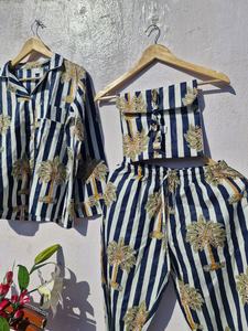 Ensemble de pyjama en coton pour femmes |   Vêtements de nuit à rayures imprimées |   Vente en gros OEM - Product Image 4