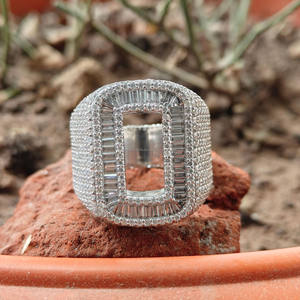 925 Sterling Silver Rhodium Plated Iced Out Engagement <b>Ring</b> Baguette Round Cut Moissanite Diamond <b>Initial</b> Hip Hop Style Jewelry - Product Image 1