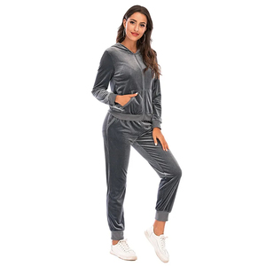 Ensemble de survêtement en velours pour femmes, sweat-shirt à capuche avec fermeture éclair intégrale et poches latérales, pantalon de survêtement à cordon de serrage, couleur unie, vêtements d'hiver décontractés - Product Image 2