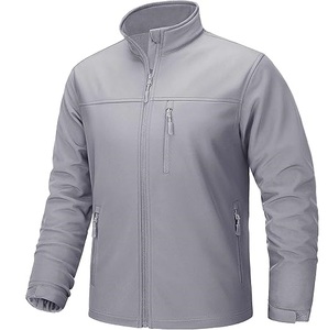 Veste en polaire grise pour homme, col montant, fermeture éclair, coupe-vent, veste softshell, coupe régulière, veste softshell avec poches zippées - Product Image 1