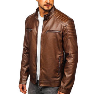 Men's Brown Genuine <b>Leather</b> Moto <b>Jacket</b> With Sherpa Lining Zipper Closure Turn-down Collar Windproof <b>Winter</b> Wear - Product Image 3