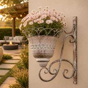 Vintage Wall Mounted Iron Metal Planter Decorative <b>Hanging</b> Flower Pot Rustic Durable Eco-Friendly Home Outdoor Indoor <b>Garden</b> Use - Product Image 6