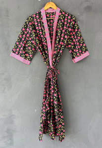 Women’s Cotton Floral <b>Kimono</b> Bathrobe, V-Neck <b>Long</b> Sleeve Loose Fit <b>Long</b> <b>Robe</b>, Lightweight Soft Breathable Fabric - Product Image 2