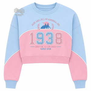 เสื้อสเวตเชิ้ตครอปปักลายสีสันตัดกันสำหรับผู้หญิงจากบริษัทกรีกแจ็คแอนด์จิลออฟอเมริกา อิงค์ ขายส่ง เสื้อผ้าสั่งทำสำหรับชมรมนักศึกษา - Product Image 1