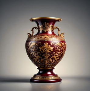 Vase marron exquis orné de motifs en filigrane doré complexes et de poignées classiques, disponible à prix de gros. - Product Image 1