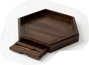 Octagonal Wooden Serving Tray Geometric Breakfast Platter Dark <b>Walnut</b> Finish Cutout Handle Tea <b>Coffee</b> Display Irregular Shape - Product Image 3