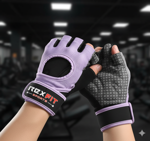 Rexfit Silk <b>Half</b> Finger Gym Gloves Purple Mesh Breathable Non <b>Slip</b> Adjustable Wrist Strap for Weight Lifting Unisex - Product Image 1