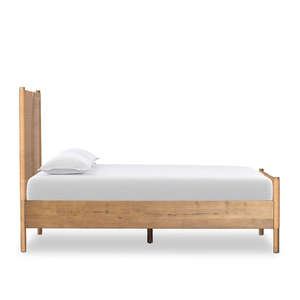 Wholesale Boho Solid Wood <b>Bed</b> with Natural Rattan Headboard | Cane Woven Double <b>Bed</b> <b>Frame</b> | Coastal Style Bedroom Furniture - Product Image 2