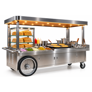 Chariot alimentaire mobile en acier inoxydable à triple axe, résistant à la rouille, avec vitrine en verre et plaque chauffante pour utilisation en extérieur - Product Image 3