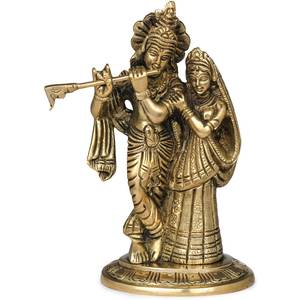 Estatua de latón de 5 pulgadas hecha a mano de Radha Krishna, escultura hecha en la India, ídolos elegantes - Product Image 1