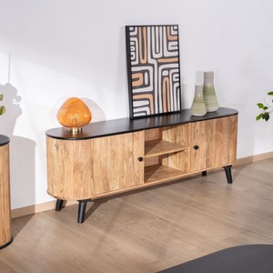 Meuble TV Vandana Ivory Harmony Large bicolore en bois et noir avec design vintage arrondi Boogie 175cm - Product Image 3