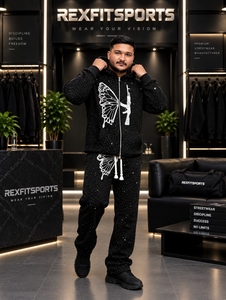 Ensemble survêtement homme personnalisé avec strass, impression sérigraphique, sweat à capuche zippé et pantalon de survêtement, streetwear de luxe, fabricant OEM, marque privée - Product Image 4