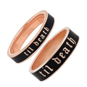 Anillo de Plata de Ley de 4 mm y 6 mm con Esmalte Negro y Grabado 'Hasta la Muerte', Anillo de Promesa para Parejas, Juego de Anillos de Boda - Product Image 2