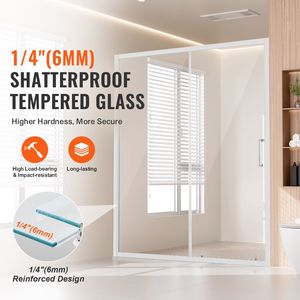 Porta Scorrevole per Doccia Semi-Frameless 57.7 x 59 W x 70 H Pollici, Vetro Temperato Trasparente da 1/4 di Pollice, Impermeabile, Spessore 10mm - Product Image 2