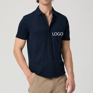 Men Solid Color Tee Shirt With Short Sleeves / Turn <b>Down</b> Collar OEM Service Designing High Quality Stitching Casual Outdoor Wear - Product Image 1