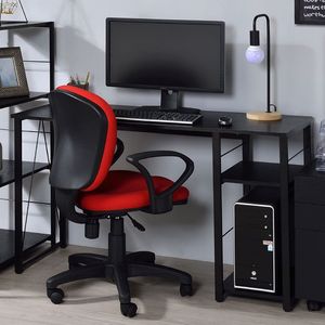 <b>Black</b> Rectangular <b>Computer</b> <b>Desk</b> with 2 Tier Shelf for Writing and Organization - Product Image 2