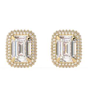 Pendientes de Aro con Doble Halo Oculto y Moissanita Corte Esmeralda, Elegantes para Compromiso, para Mujer - Product Image 3