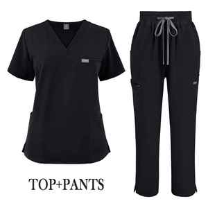 Nouvelle Arrivée 2026 – Tenue Médicale Unisexe NIAAHINN Rouge Vin – Blouse Col V Manches Courtes et Pantalon Droit Extensible – Ensemble Infirmier - Product Image 3