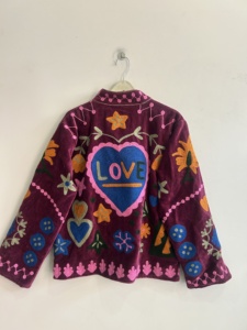 Velvet Suzani Jacket With Indian Embroidered <b>Art</b> Work Boho Women Jacket - Product Image 4