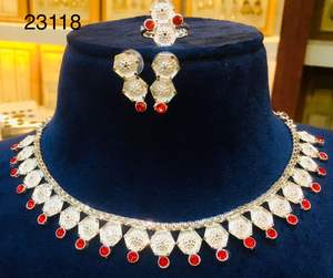 Latest MOLL JEWELLERS Indian 24K Gold Plated Zircon Floral Necklace Earring Set Women Certified Engagement Wedding Party Trendy - Product Image 4