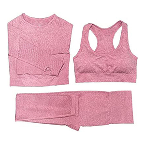 Ensemble de yoga 3 pièces pour femme : Soutien-gorge de sport dos nageur, Crop top et Legging long, Noir uni, Respirant, Sans couture, Tenue de sport - Product Image 3