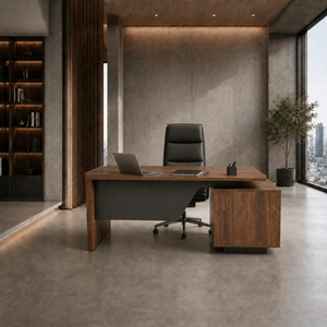 Bureau de direction extensible avec armoire de rangement et gestion des câbles, 62,99-70,87 pouces, poste de travail PC moderne et durable - Product Image 1