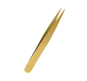 Pince à épiler pour extensions de cils de haute qualité, pointe fine, acier inoxydable plaqué or, pour la beauté des cils. - Product Image 1