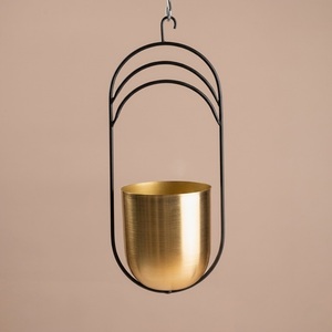 Modern Minimalist Oval Metal Hanging Planter Pink Indoor Outdoor Plant <b>Pot</b> <b>Stand</b> With Chain For Home Garden And Balcony Decor - Product Image 3