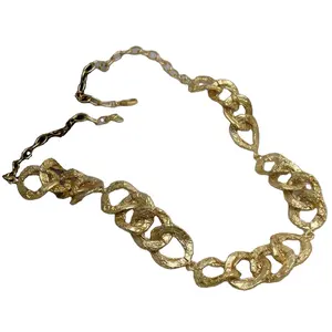 Gold plated Stylish Handmade Hammered Thick Chain of Necklace trendy unique design handmade for girls and women SKU6661