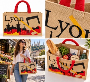 Sac shopping en jute personnalisé avec logo, sac publicitaire réutilisable en gros - Product Image 5