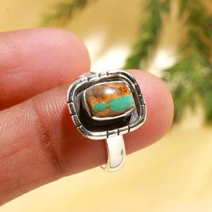 Solid 925 Sterling <b>Silver</b> Vintage <b>Solitaire</b> <b>Rings</b> Fine Design Natural Turquoise Cushion Shape Bezel Setting Gemstone - Product Image 1