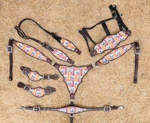 Le nouvel ensemble de selle anglaise en cuir véritable léger et effrayant d'Halloween comprend des selles de plaque de poitrine pour le Western saisonnier - Product Image 1