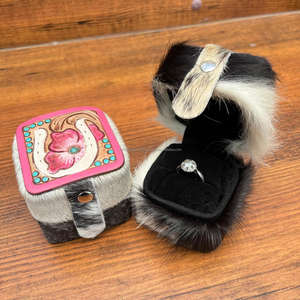 Elegant Mini Travel Box for Women Hand Tooled Genuine Hair-On Hide Leather, Perfect for Stylish Ring Storage and Portable Use - Product Image 5