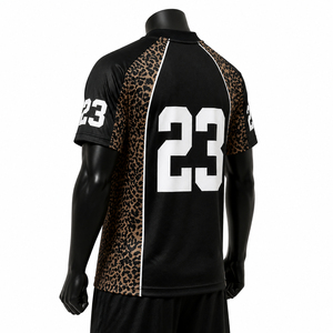 Camiseta de Fútbol Americano con Estampado de Leopardo Negro para Hombre, Cuello en V, Manga Corta, Absorbe la Humedad, Ajuste Atlético, Sublimada - Product Image 2