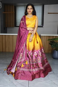 Traditional Art Silk Bridal Style Lehenga Set With Heavy Flair And <b>Gota</b> Patti Work - Product Image 1