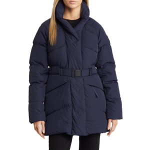 Manteau d'hiver pour femme, imperméable, avec ceinture, en duvet, chaud, noir, veste matelassée avec capuche longue, coupe ample, décontractée, tendance pour l'hiver - Product Image 1
