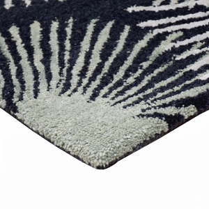 Tapis en laine noir ivoire motif floral étoilé, écologique, antidérapant, tufté à la main pour salon, chambre et intérieurs d'hôtels - Product Image 6