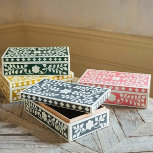 Handcrafted Bone Inlay Decorative <b>Storage</b> Box with Floral Leaf Mosaic Pattern Jewelry Organizer Keepsake Box for Home Decor Box - Product Image 6